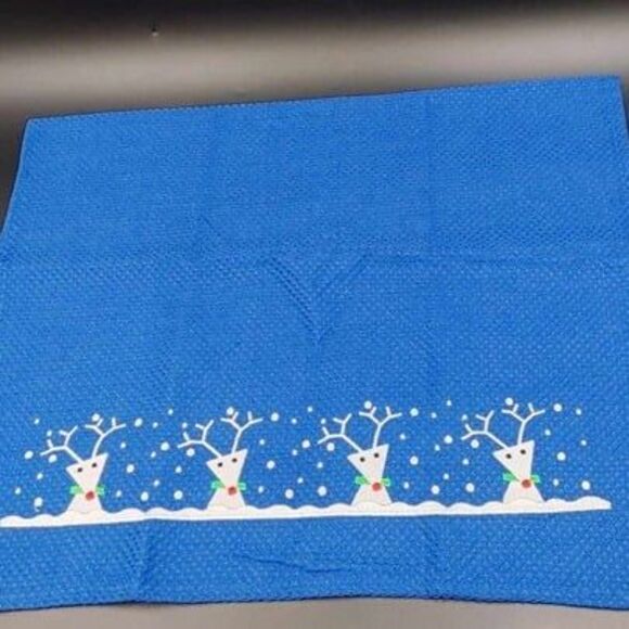 Crate & Barrel Embroidered Snow Deer Kitchen Dishtowel Napkin Mitt Lot of 3 - Picture 3 of 11
